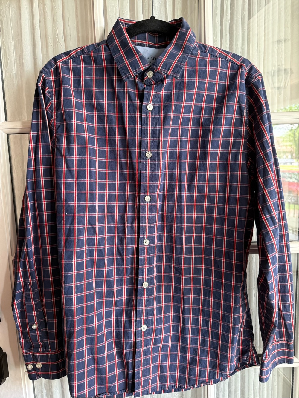 Banana Republic Men's Navy Red Plaid Button-Up Shirt Long Sleeve Sz M